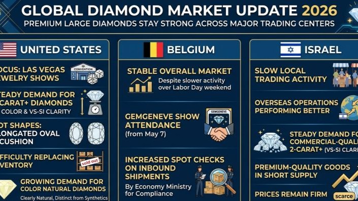 Global Diamond Market Update 2026, Premium Large Diamonds Stay Strong Across Major Trading Centers