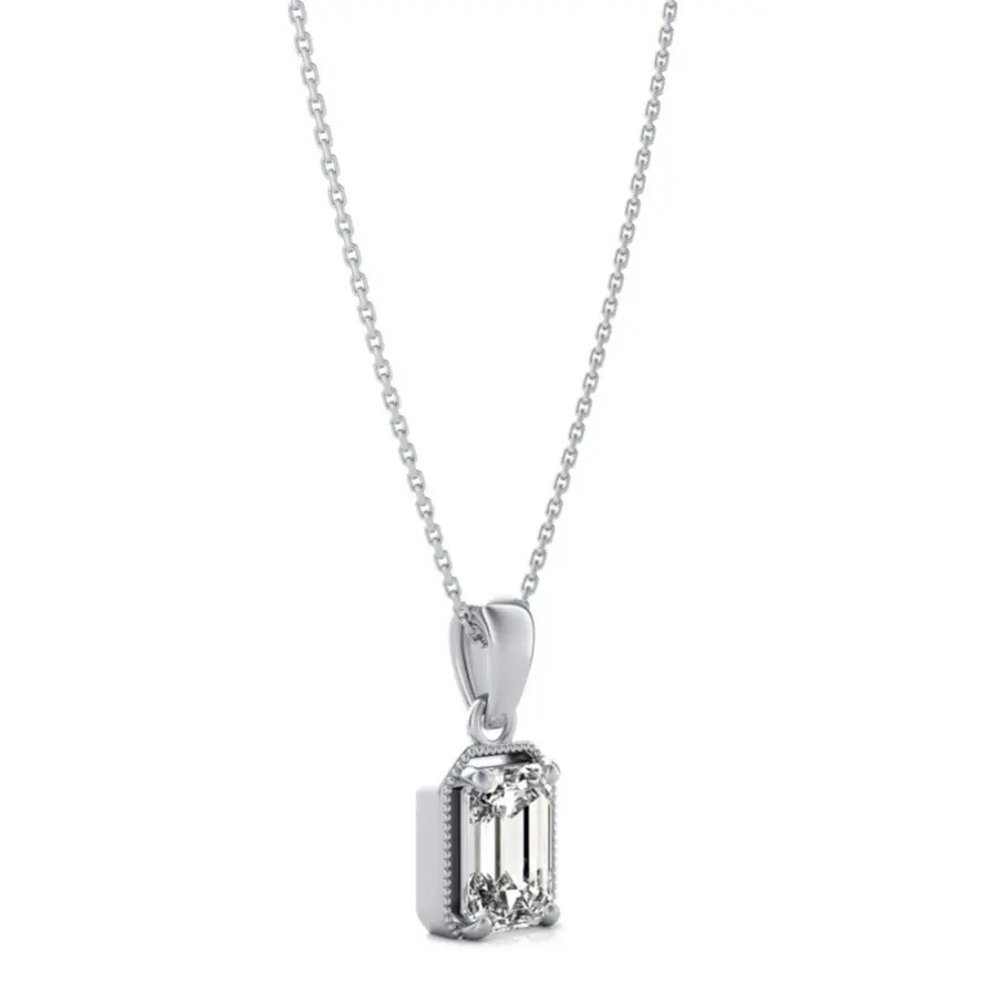 1.00 Carat Emerald Solitaire Gold Necklace