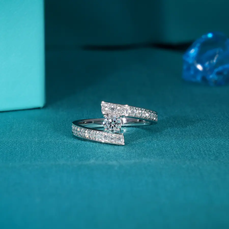 Round Lab Diamond Bypass Shank Solitaire Ring