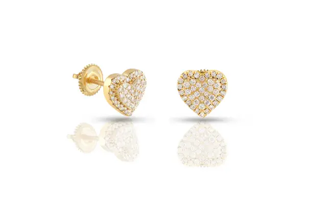 0.54ct Yellow Gold Heart Earrings - CaratX - Diamond Earrings Collection