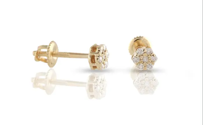 0.44ct Yellow Gold Flower Diamond Earrings by CaratX - CaratX Diamond Earrings Collection