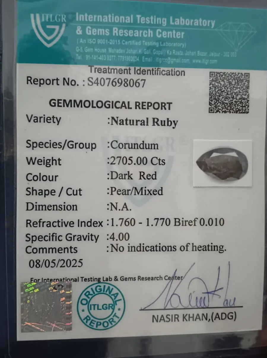 Giant Natural Ruby  2705 Carats  Dark Red Antique Pear Shape Natural Ruby Gemstone Certified Untreated Collector's Piece