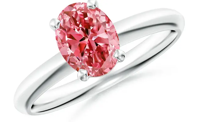 Three stone Oval Lab Grown fancy Intense Pink Diamond Ring