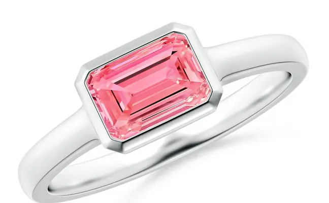Emerald Shape Fancy PInk Diamond Ring