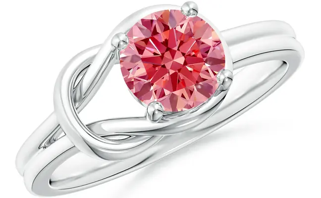 Pink Lab Diamond Round Solitaire Engagement Ring