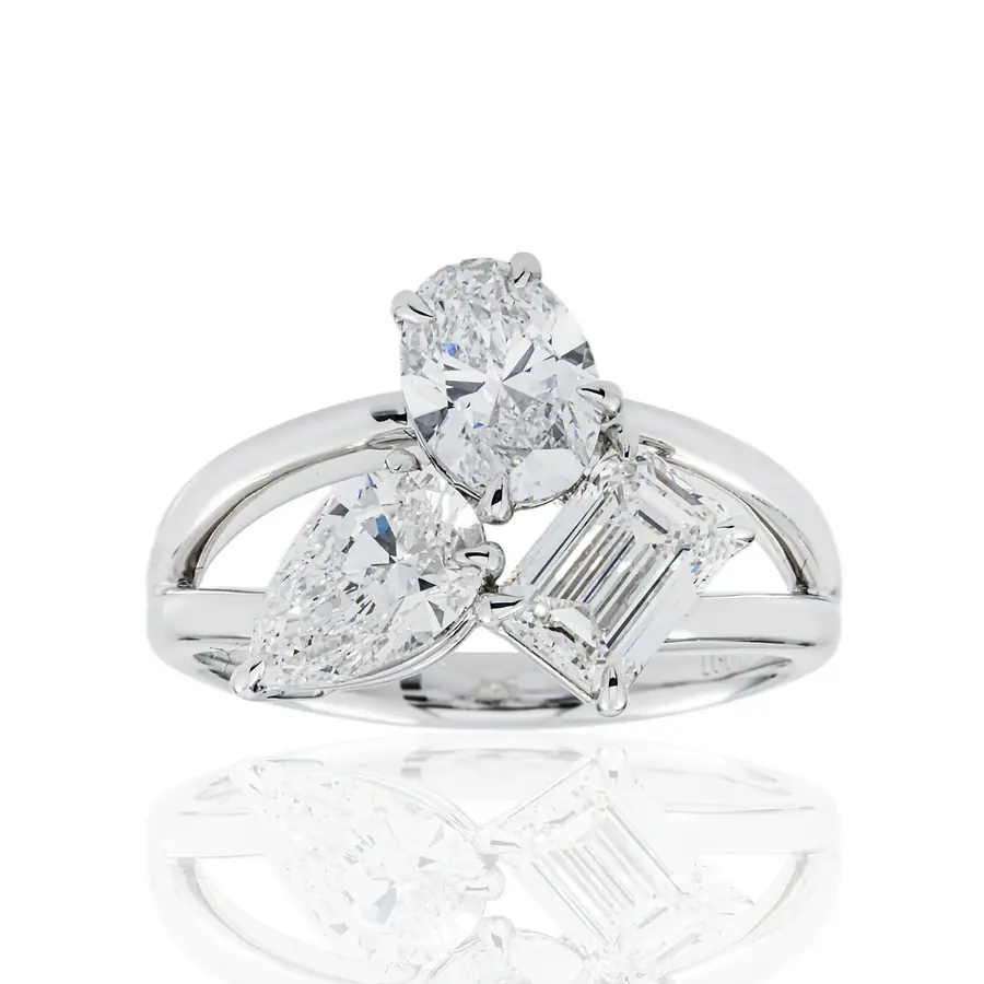 Three Stone Multi Shape Diamond Engagement Ring