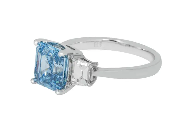 Skyblue Emerald Solitaire Lab Grown Diamond ring
