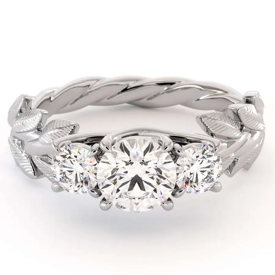 Leafy Three Stone Diamond Ring