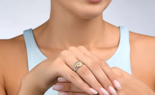 White Sunflower Lab Diamond Engagement Ring