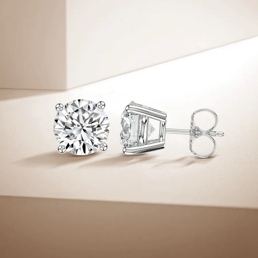 14KT 3.00 Ctw Lab Grown Diamond Classic 4 Prong Studs With Push Back