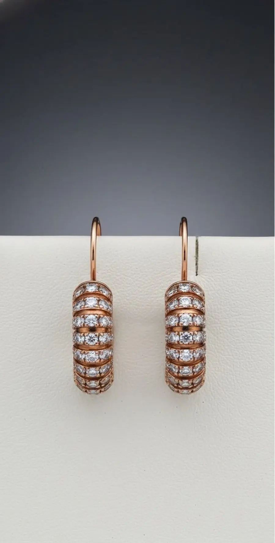 Cylindrical Radiance" 18K Rose Gold & Diamond Eternity Drop Earrings (0.52ct DWT)