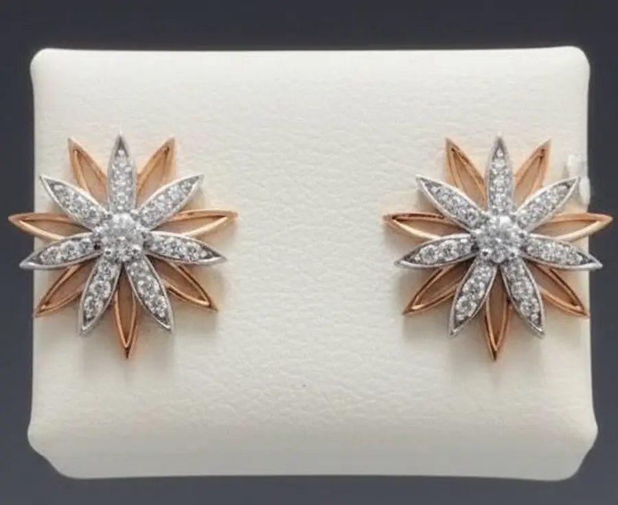 Morning Glory" 18K Two-Tone Gold Diamond Starburst Stud Earrings (0.35ct DWT)