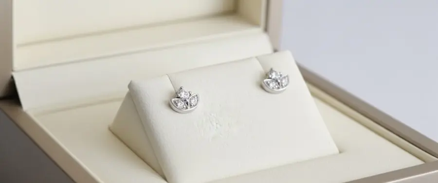 Petite Bloom" 18K White Gold Diamond Leaf Cluster Stud Earrings (0.15ct DWT)