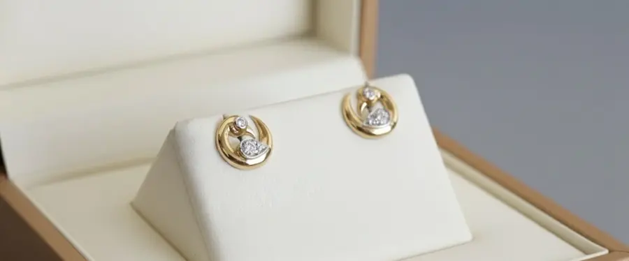 Crescent Dewdrop" 18K Two-Tone Gold Diamond Abstract Studs (0.14ct DWT)