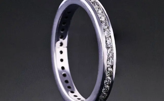 Channel Set Round Diamond Wedding Band.
