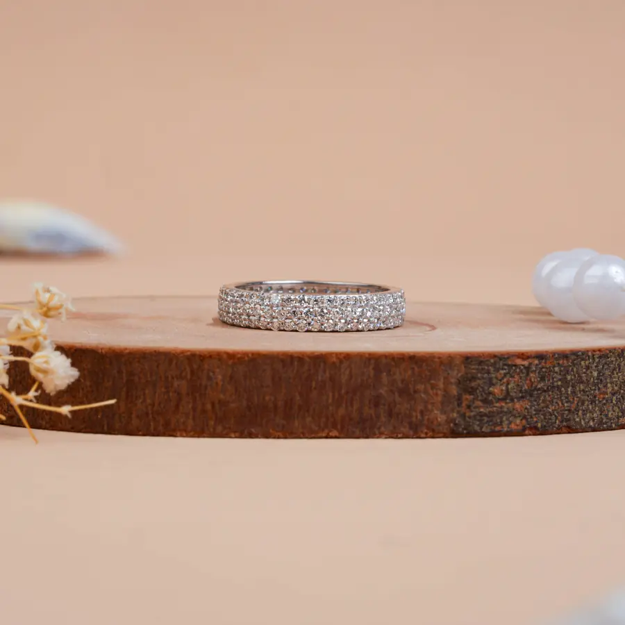Three-Row micro pavé Diamond Eternity band Ring