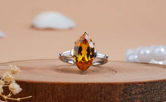 Yellow Citrine Marquise Cut Lab Diamond Ring for Women