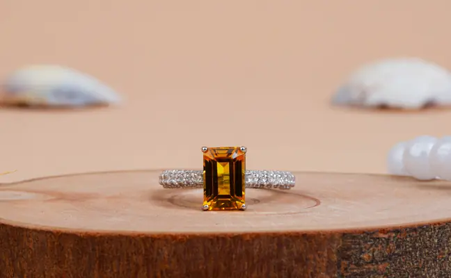 Radiant Cut Citrine Lab Diamond Wedding Band for Women