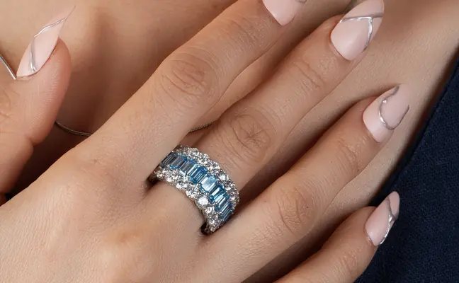 Emerald Cut Aquamarine Eternity Bands For Wedding or Engagement