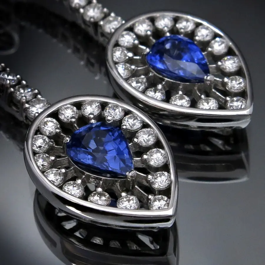 14K Gold Earrings with Blue Sapphires and Diamonds CGS