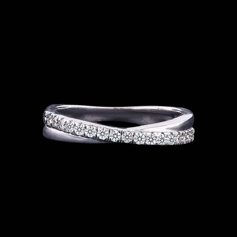 Sleek Curved Diamond Crossover Wedding Ring