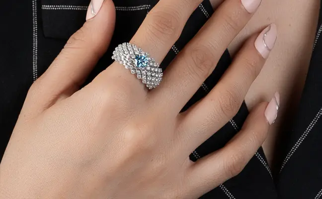 Swiss Blue Round Cut Lab Diamond Cocktail Ring