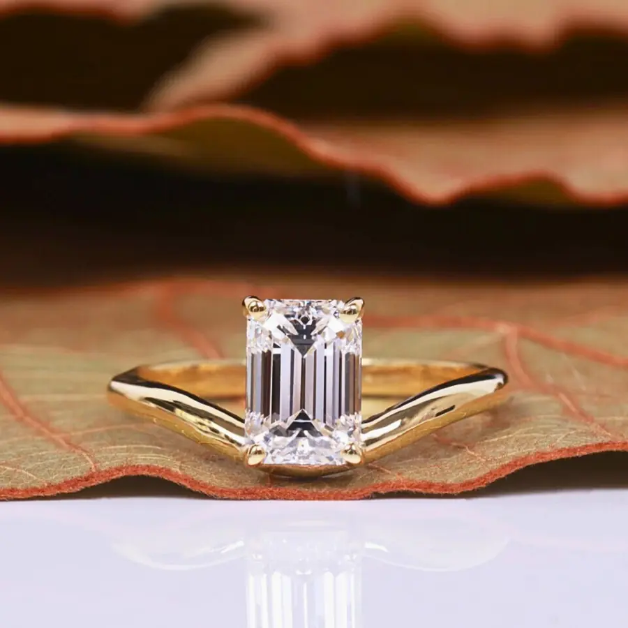 Modern Emerald Cut Lab Diamond East to West Ring