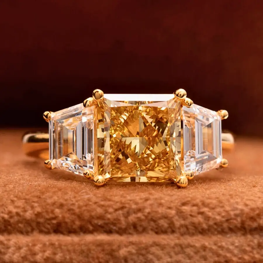 Luxury Yellow Lab Grown Diamond Princess Cut Engagement Ring
