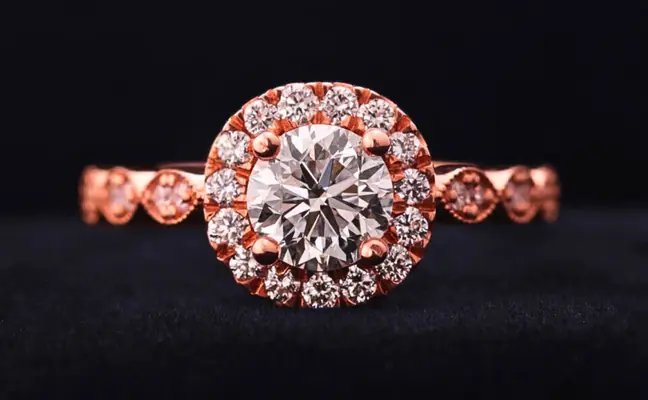 Round Cut Lab Grown Diamond Halo Engagement Ring