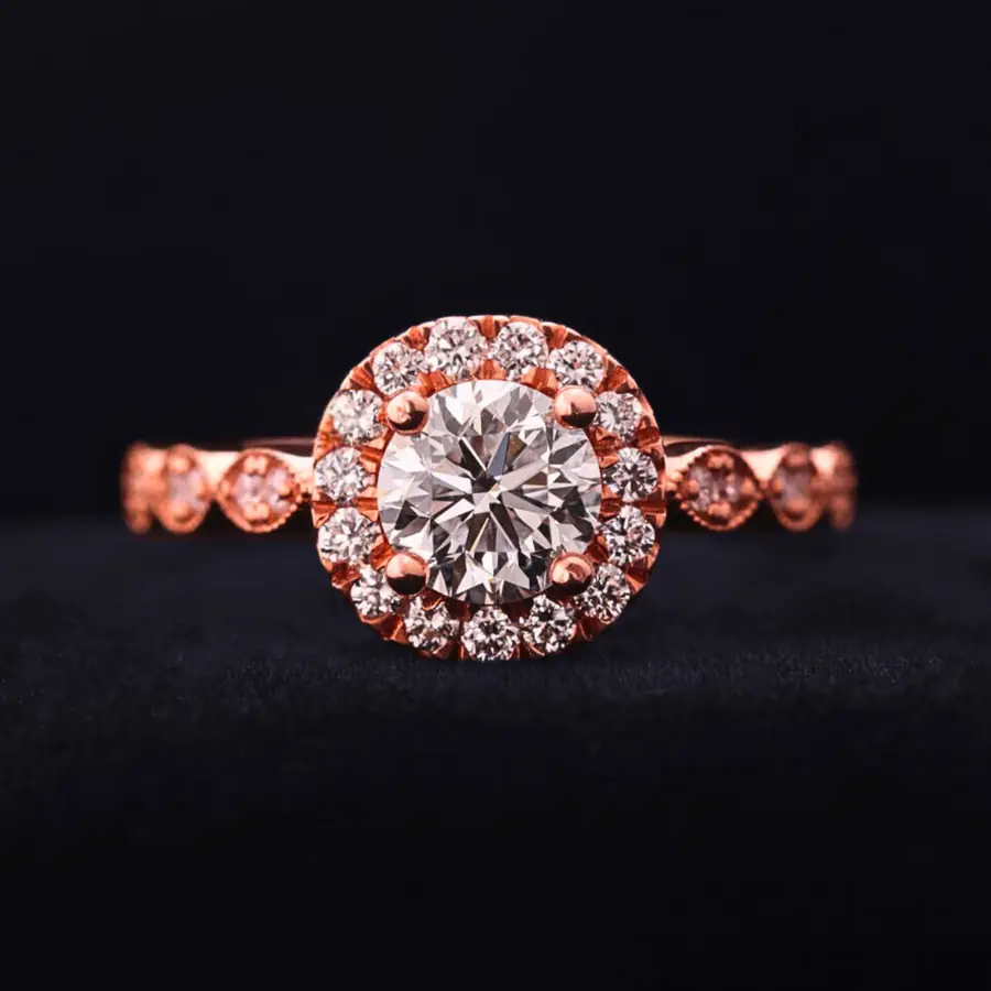 Round Cut Lab Grown Diamond Halo Engagement Ring