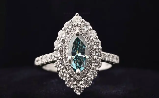 Blue Marquise Cut Lab Grown Diamond Halo Engagement Ring