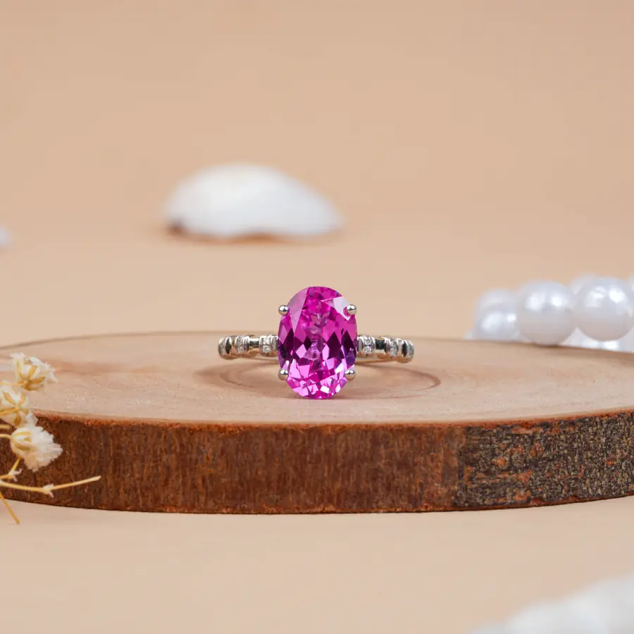 Oval Pink Sapphire Hidden Halo Engagement Ring