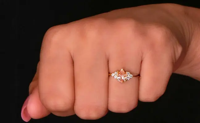 Orange Pear Cut Lab Grown Diamond Ring with Round Side Diamonds
