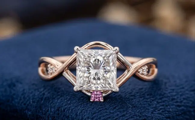 The rose gold framework is elevated, allowing the stones to sit proudly while maintaining a comfortable, low-profile feel on