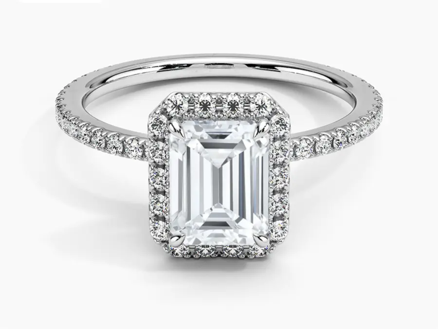 1.75 Carat Emerald Cut Halo Diamond Engagement Ring