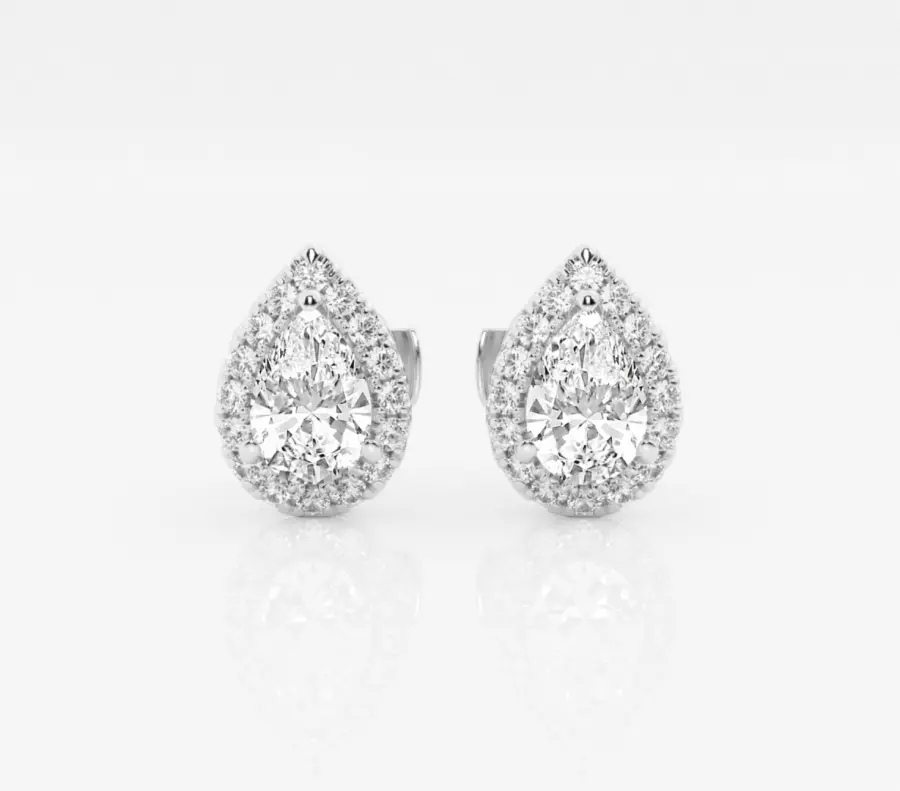 1 ctw Excellent Pear Cut Natural Diamond Halo Stud Earrings!
