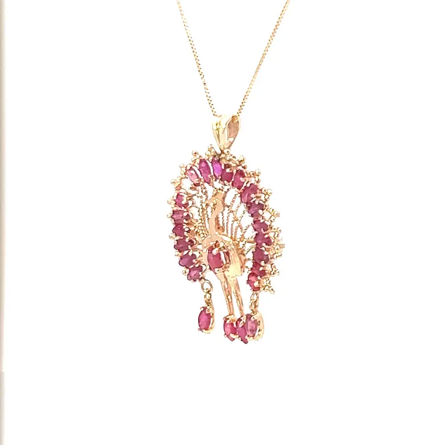 14K yellow gold, ruby turkey pendant with chain