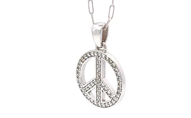 14K white gold, Diamond peace pendant