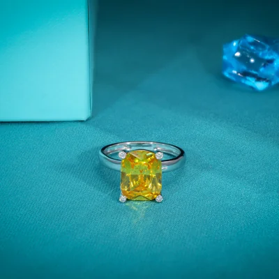 Moissanite Diamond - Yellow Prong Ring