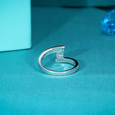 Round Lab Diamond Bypass Shank Solitaire Ring