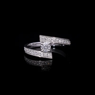 Round Lab Diamond Bypass Shank Solitaire Ring