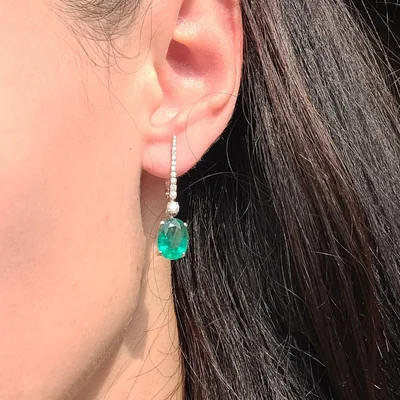 6.82 ct Emerald Oval Cut Earrings with Diamonds