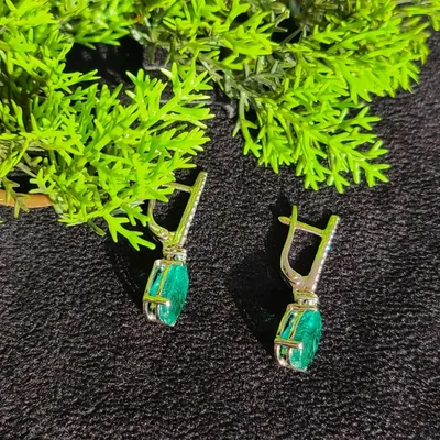 6.82 ct Emerald Oval Cut Earrings with Diamonds