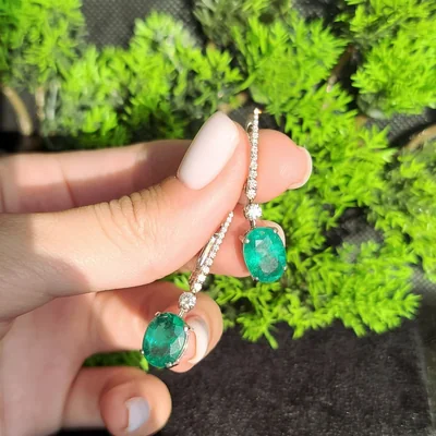 6.82 ct Emerald Oval Cut Earrings with Diamonds