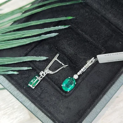 6.82 ct Emerald Oval Cut Earrings with Diamonds