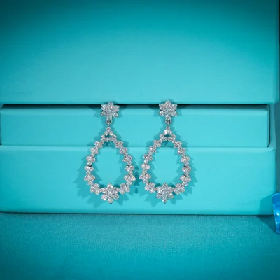 Lab Grown Diamond Round Brilliant Floral Drop Earrings