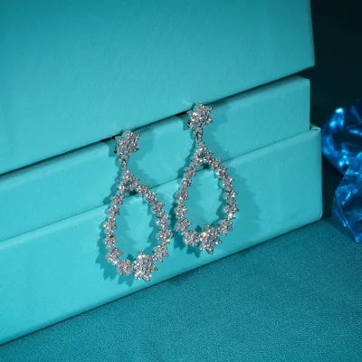Lab Grown Diamond Round Brilliant Floral Drop Earrings
