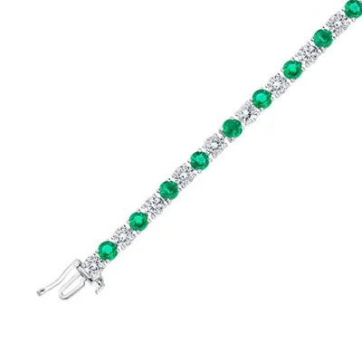 Round Created Emerald and Created White Sapphire Sterling Silver Tennis Bracelet
