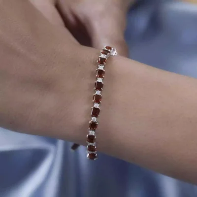 Asscher Cut Brazilian Cherry Citrine and Moissanite Tennis Bracelet Platinum Over Sterling Silver (7.25 In) 9.90 ctw