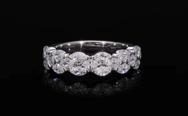 Marquise Cut Lab Grown Diamond Three Row Half Eternity Band